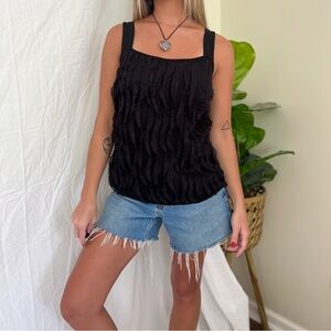 Y2K Black Ruffle Tank Top